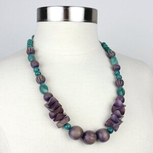 Vintage Adjustable Length Painted Wood Bead Necklace